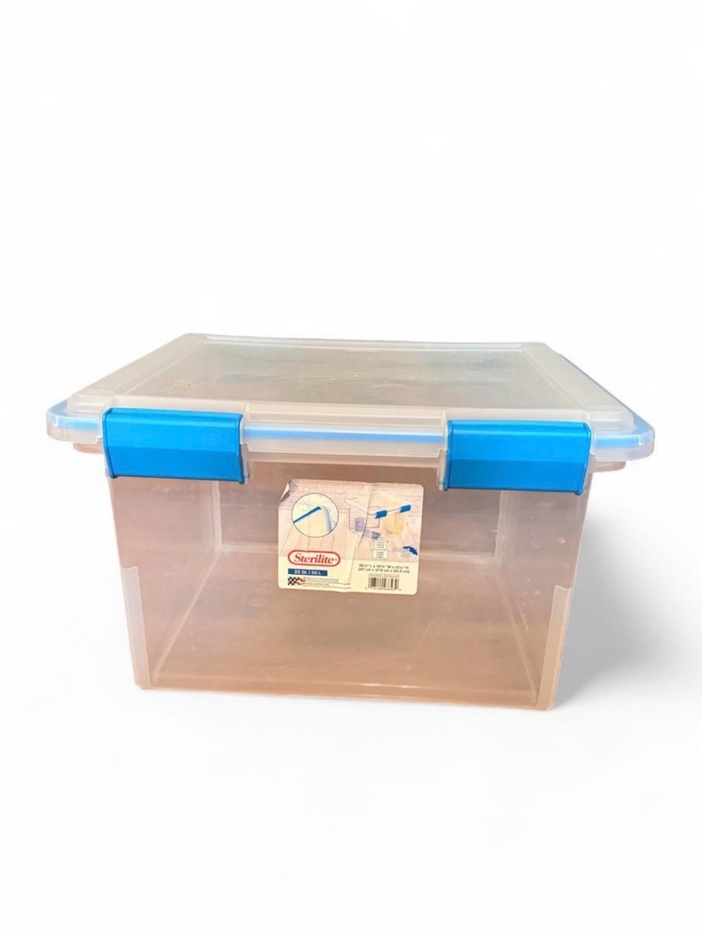 Sterilite Clear Plastic Storage Bin with Blue Latches